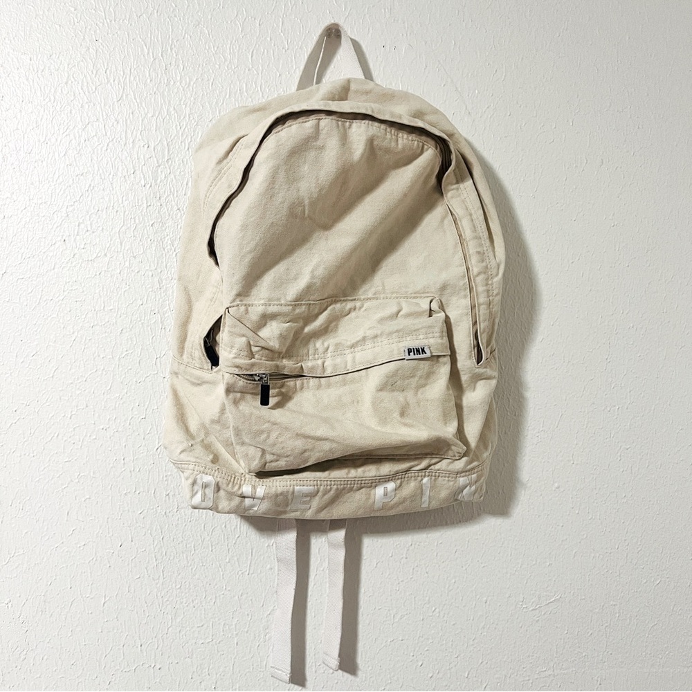 Victoria's Secret “LOVE PINK” Bottom Logo Beige/White Full Size Backpack Canvas - Picture 1 of 8
